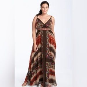 JS Collections Woman 20w silk chiffon dress gown tribal print